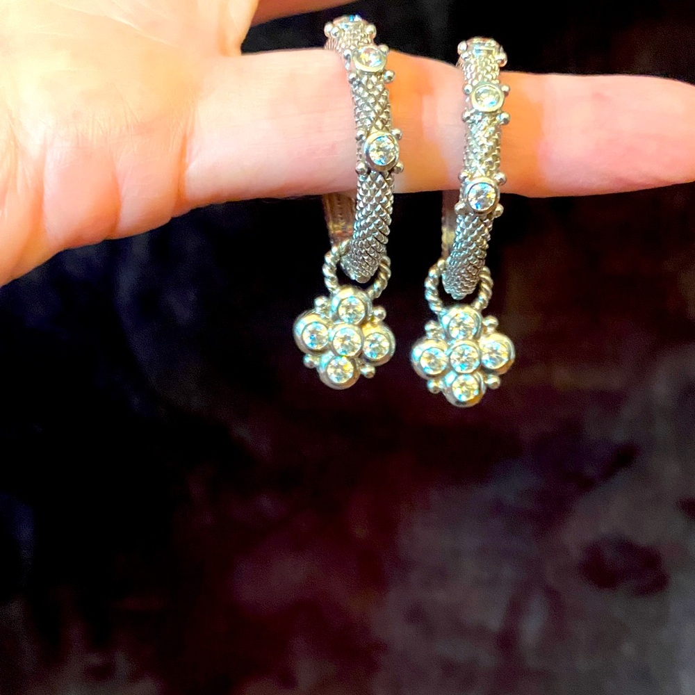 Classy Judith Ripka Sterling Silver earrings with removable charms❤️‍🔥😻🍒